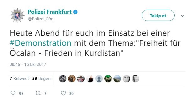 Skandal! Frankfurt Polisi “PKK İçin Görevdeyiz”  Şeklinde Tweet Attı