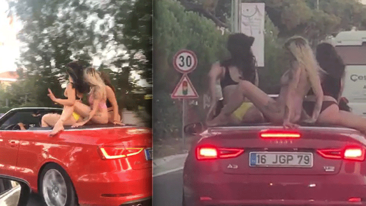Çeşme’de Şaşkına Çeviren Görüntüler! 3 Kadın Arabanın Üstüne Çıkıp Soyunarak Dans Etmeye Başladı